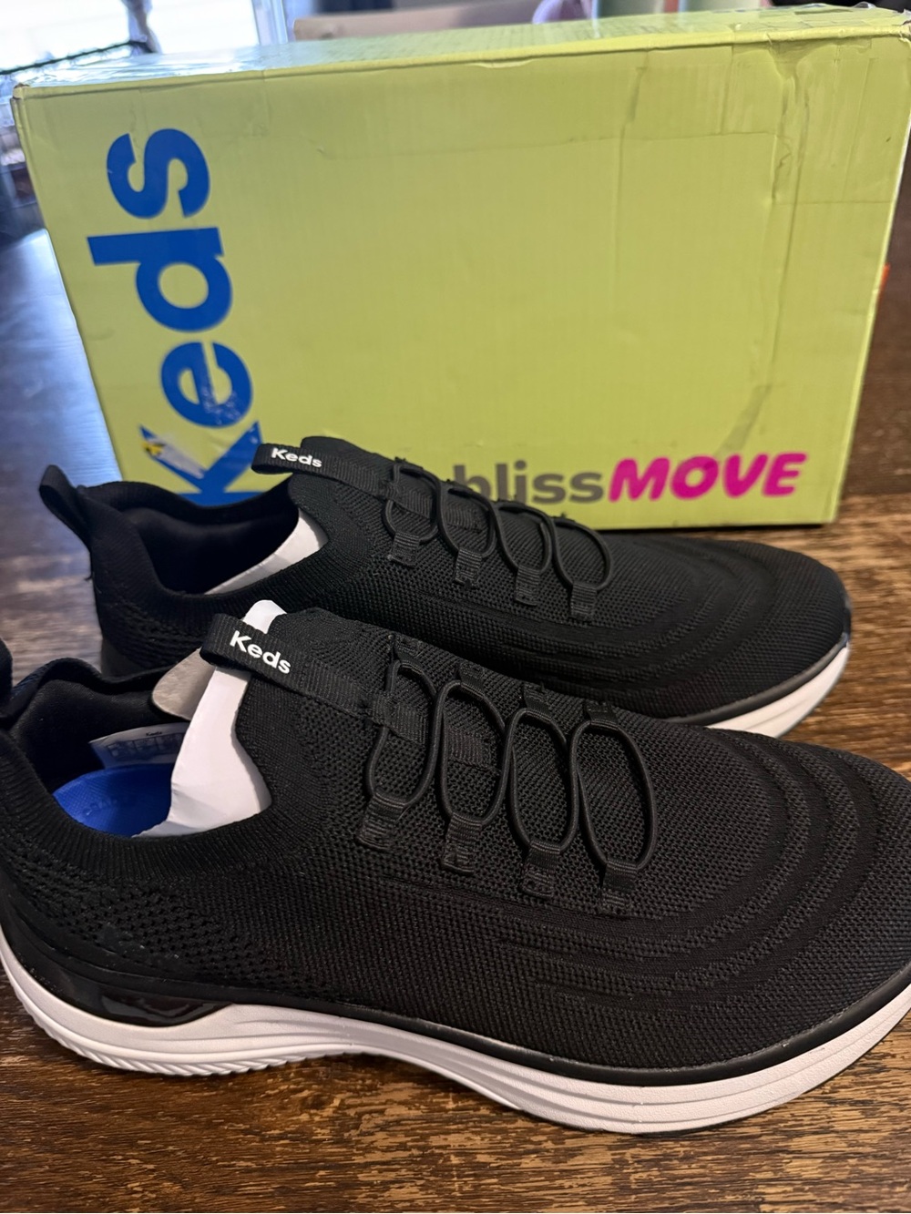 Keds Women's Black Knit Slip-On Athletic Sneakers with White Midsole